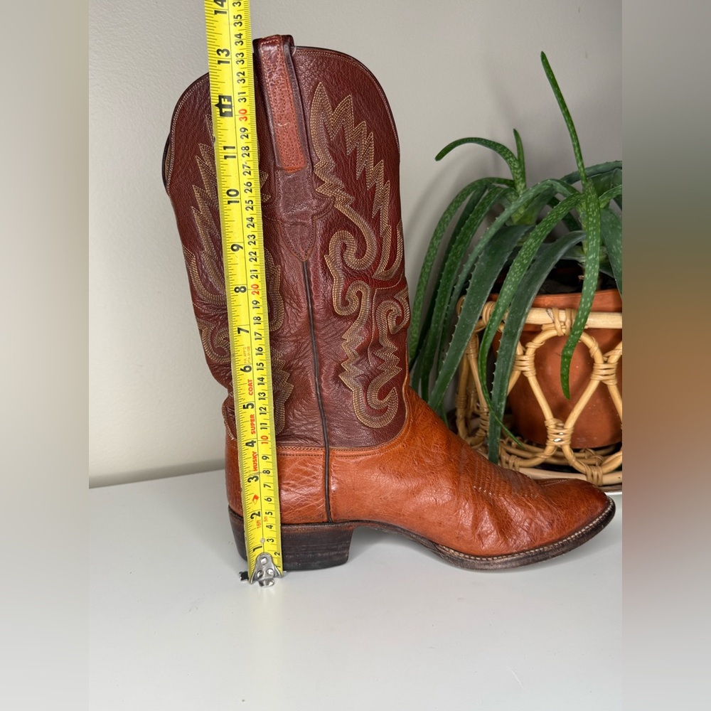 Lucchese Ostrich Leather Cowboy Boots Mens 9D Brown Western Ranch USA Made - Picture 9 of 13